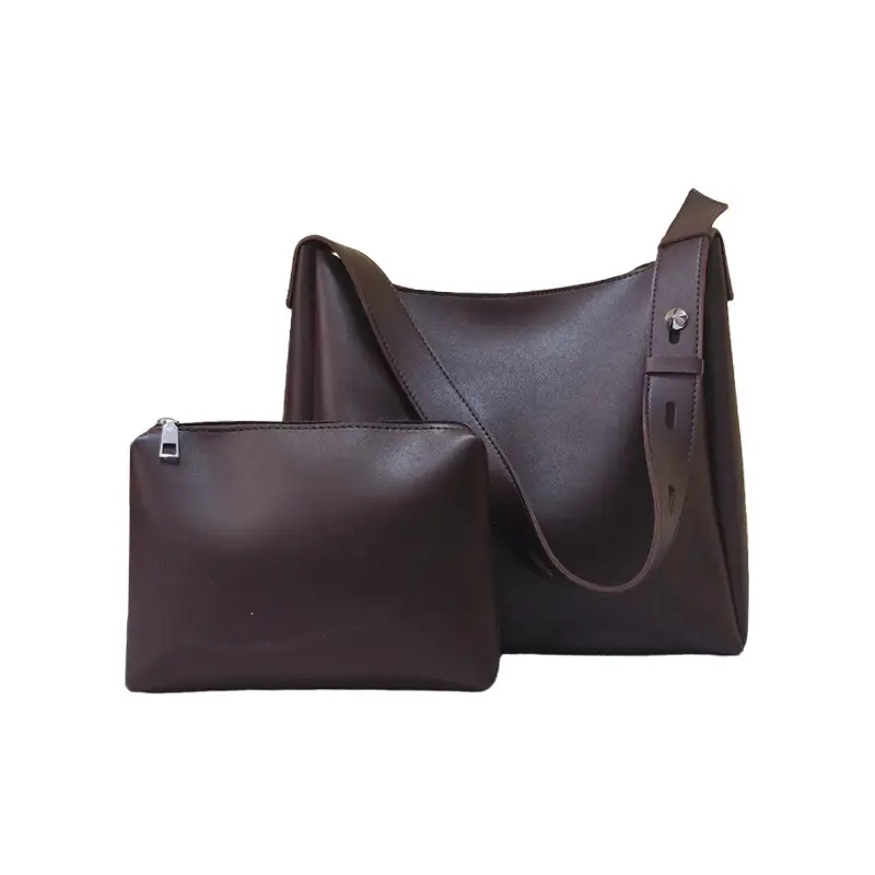 Black Leather Crossbody & Zipper Bag Set for Women - Image 4