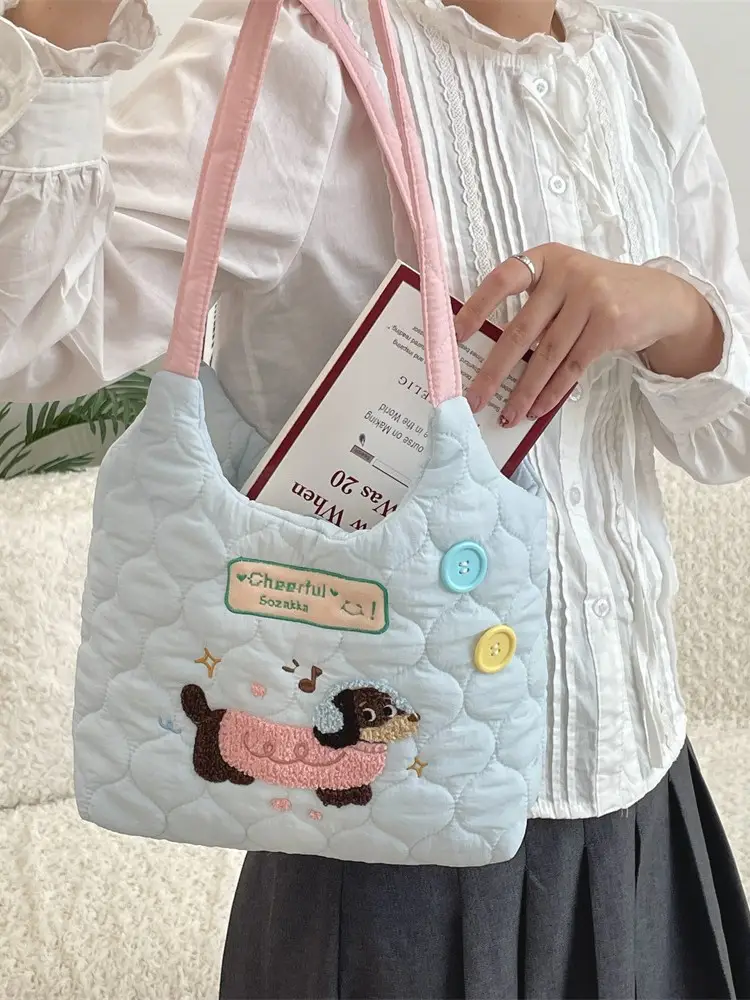 Cartoon Macaron Shoulder Bag Yellow Quilted Large Capacity - Image 6