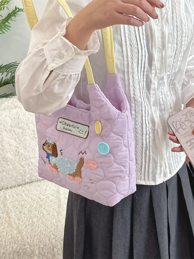 Cartoon Macaron Shoulder Bag Yellow Quilted Large Capacity - Image 9