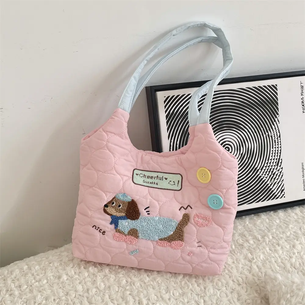 Cartoon Macaron Shoulder Bag Yellow Quilted Large Capacity - Image 2