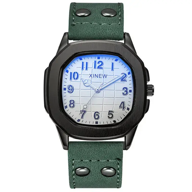 Men's Brown Leather Band Quartz Watch Blue Dial - Image 14