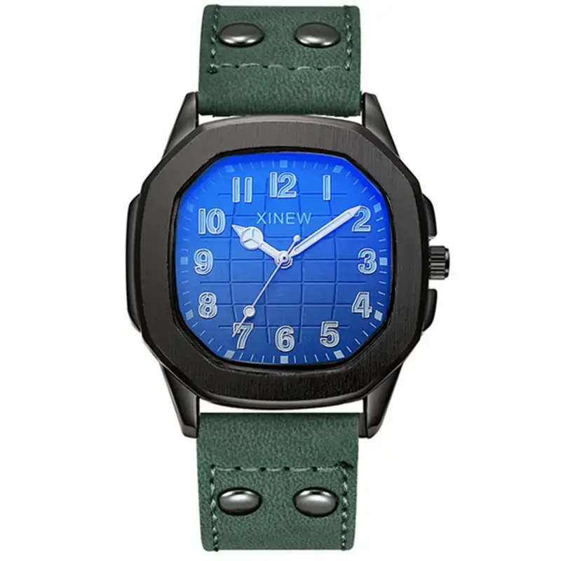 Men's Brown Leather Band Quartz Watch Blue Dial - Image 15