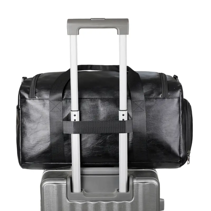 Men's PU Leather Super Large Travel Bag Brown - Image 4