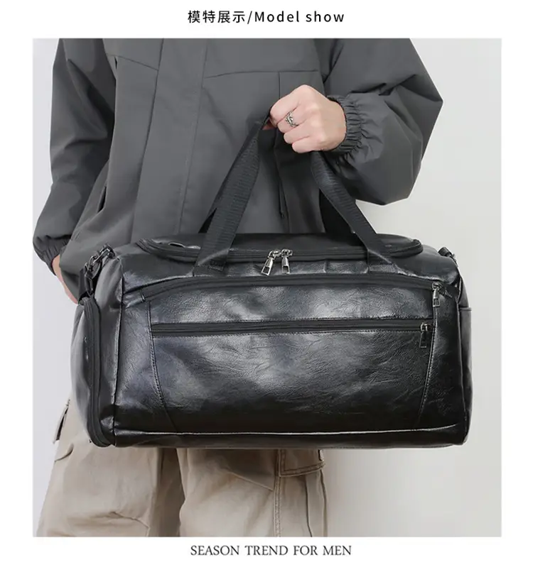 Men's PU Leather Super Large Travel Bag Brown — feature 13