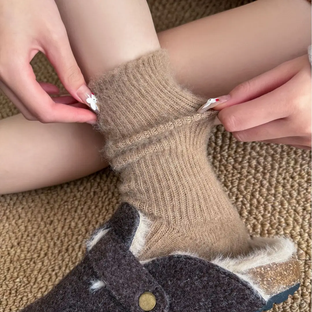 Wool socks children's autumn and winter Maillard socks padded warm cashmere stockings winter Birkenneth shoes piled socks