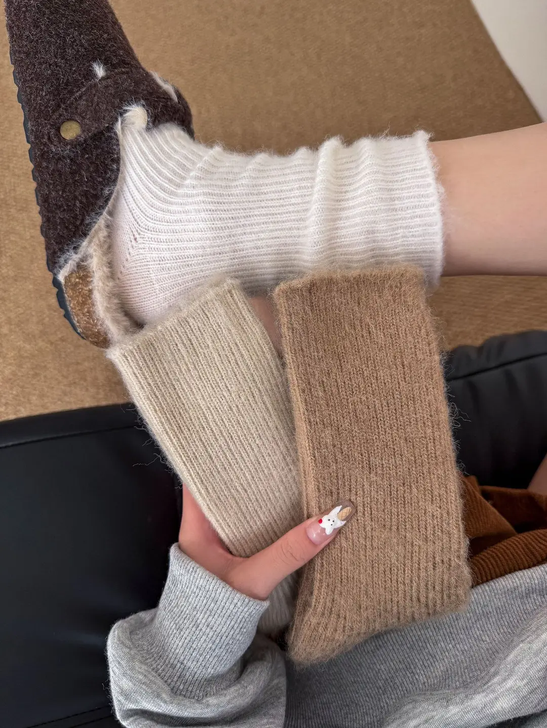 Wool socks children's autumn and winter Maillard socks padded warm cashmere stockings winter Birkenneth shoes piled socks — feature 5