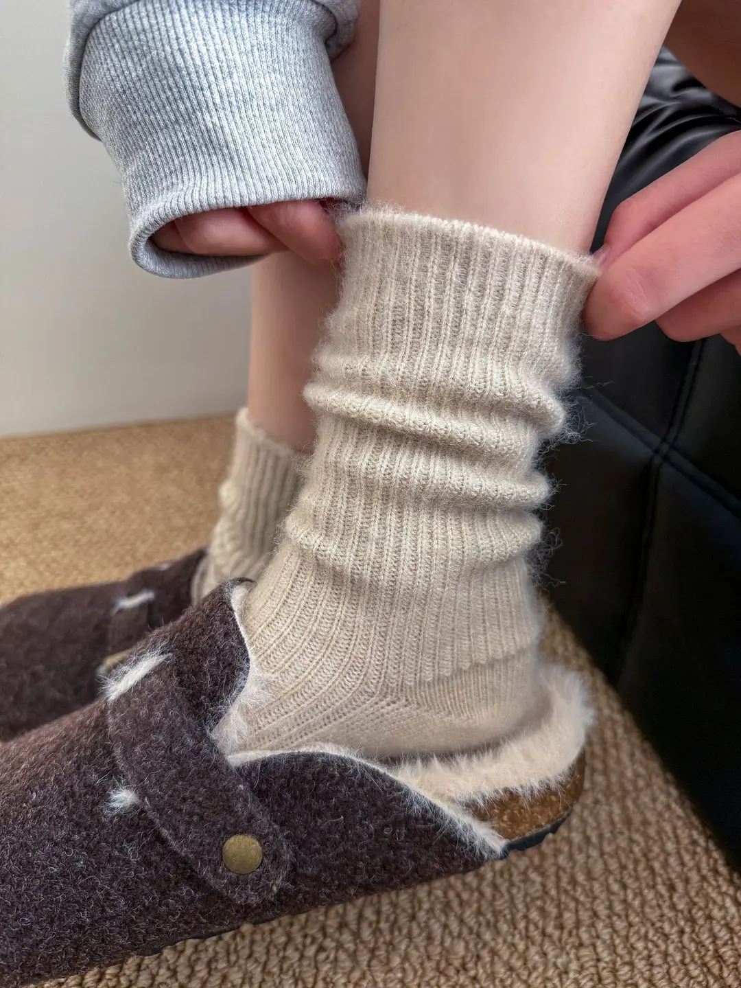 Wool socks children's autumn and winter Maillard socks padded warm cashmere stockings winter Birkenneth shoes piled socks
