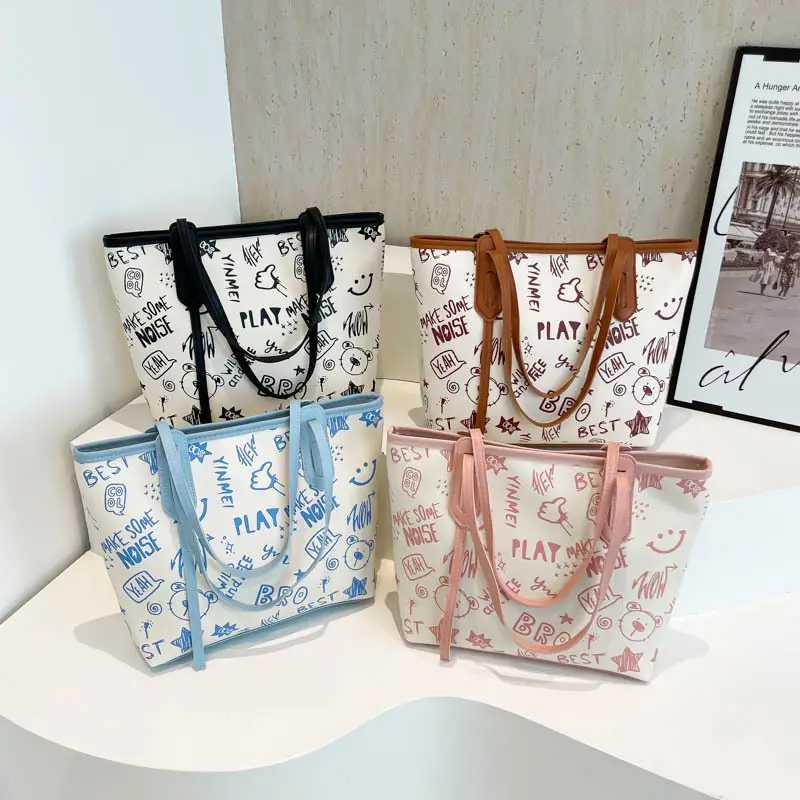 Women's Large Capacity Graffiti Print Tote Bag - Image 6