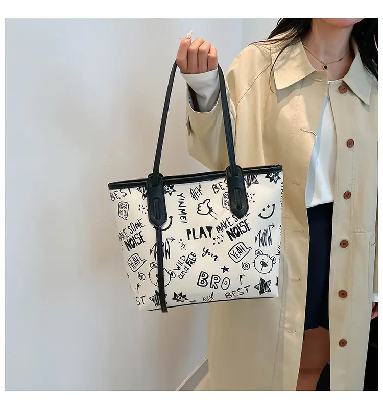 Women's Large Capacity Graffiti Print Tote Bag — feature 21