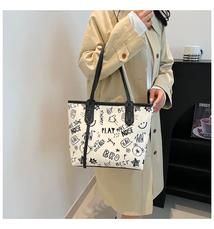 Women's Large Capacity Graffiti Print Tote Bag — feature 22