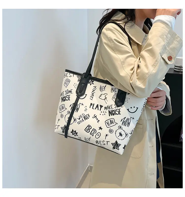 Women's Large Capacity Graffiti Print Tote Bag — feature 23