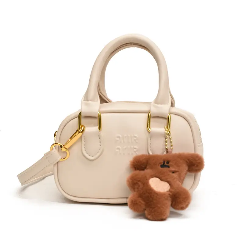 Pink Korean Style Mini Shoulder Bag with Bear Pendant - Image 2