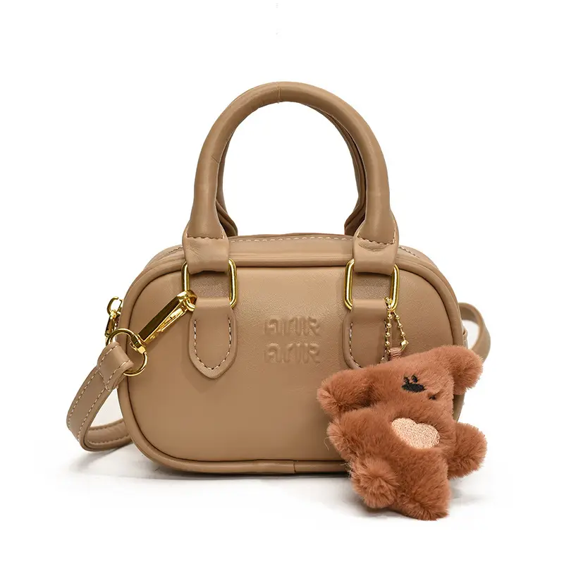 Pink Korean Style Mini Shoulder Bag with Bear Pendant - Image 3