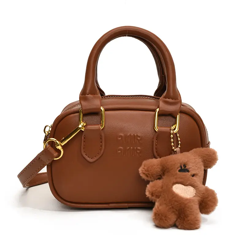 Pink Korean Style Mini Shoulder Bag with Bear Pendant - Image 5