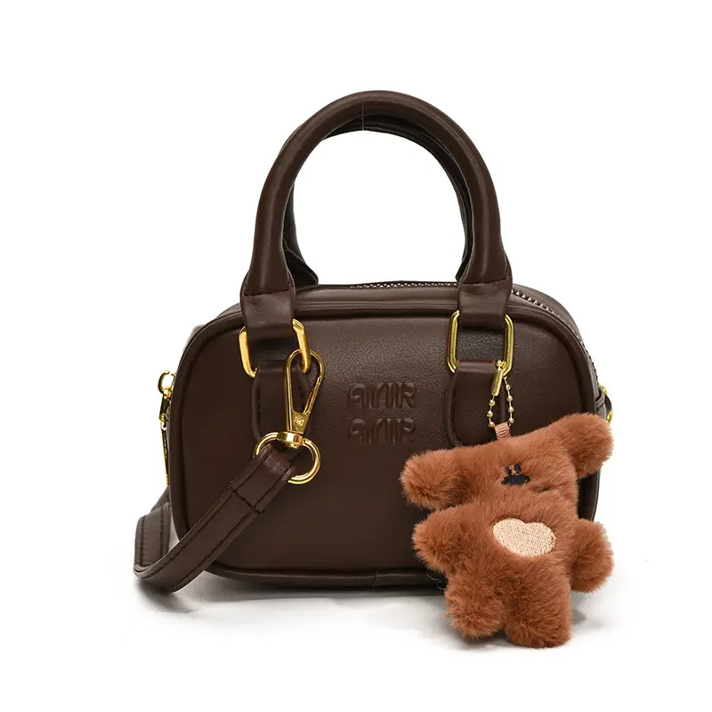 Pink Korean Style Mini Shoulder Bag with Bear Pendant - Image 6