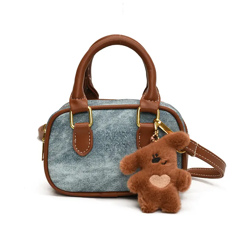Pink Korean Style Mini Shoulder Bag with Bear Pendant - Image 8