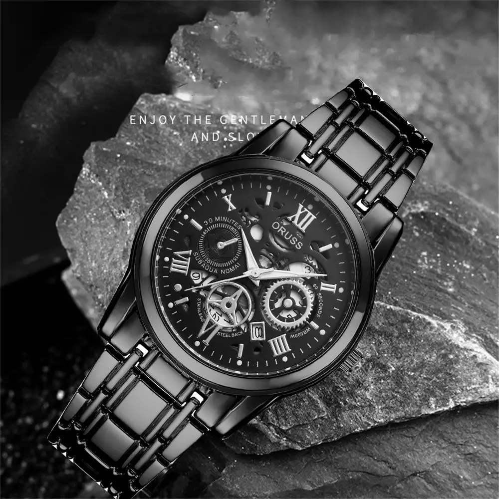Oruss Black Mechanical Watch for Men Waterproof Automatic Quartz - Image 9