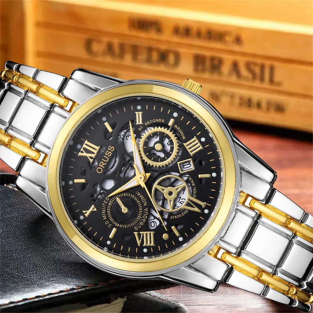 Oruss Black Mechanical Watch for Men Waterproof Automatic Quartz — feature 1