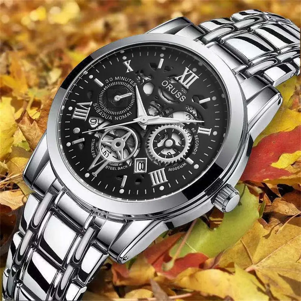 Oruss Black Mechanical Watch for Men Waterproof Automatic Quartz — feature 2