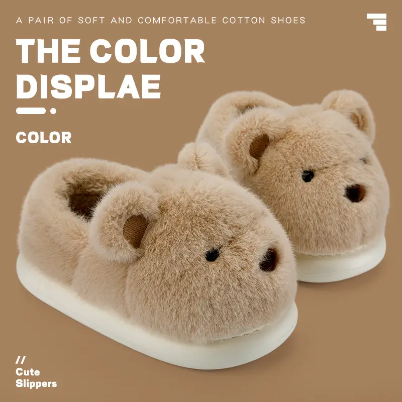 Nanbo Wan Bag with Cotton Slippers Women's Mao Mao Shoes Warm Winter Home fleece-lined Thickened Cute Bear Couple's Cotton Shoes - Image 3