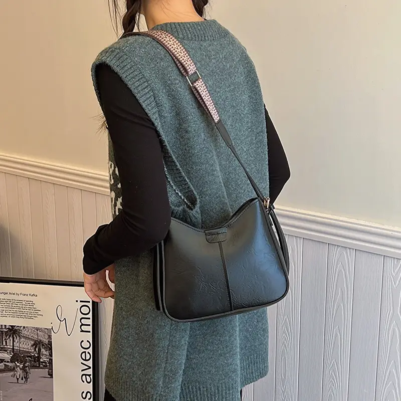 Black Leather Shoulder Bag for Women 2024 Trendy - Image 6