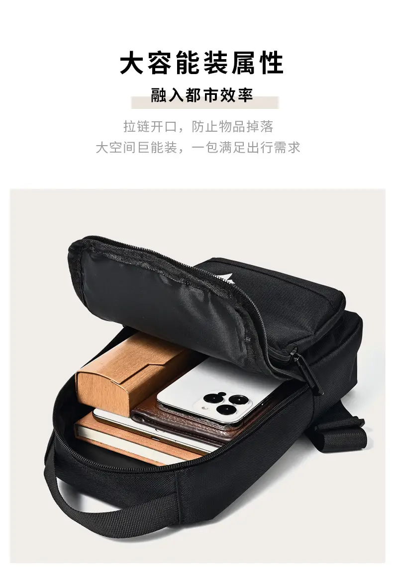 Men's Black Crossbody Backpack with Zip Pocket — feature 8
