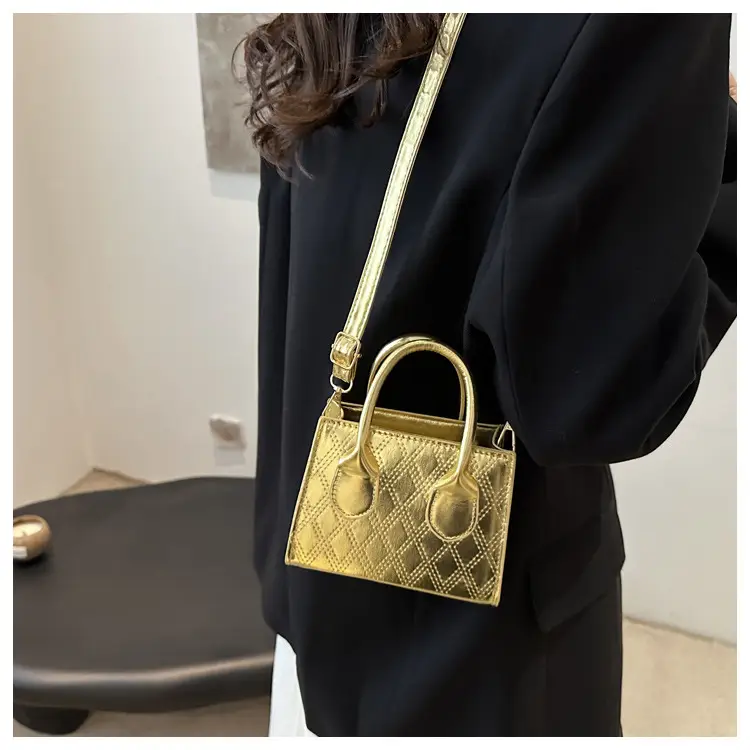 Women's Patent Leather Handbag with Diamond Plaid Design — feature 10