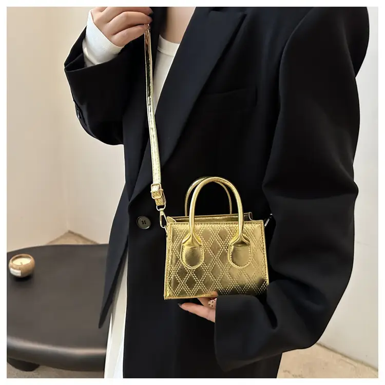 Women's Patent Leather Handbag with Diamond Plaid Design — feature 11