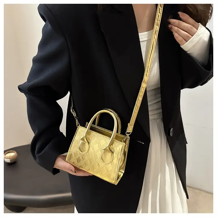 Women's Patent Leather Handbag with Diamond Plaid Design — feature 12