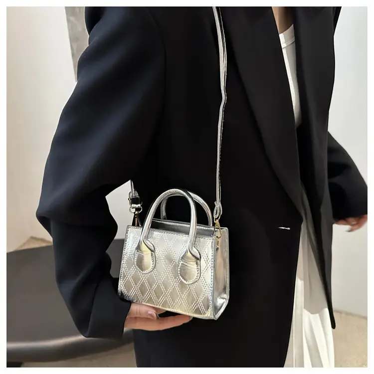 Women's Patent Leather Handbag with Diamond Plaid Design — feature 13