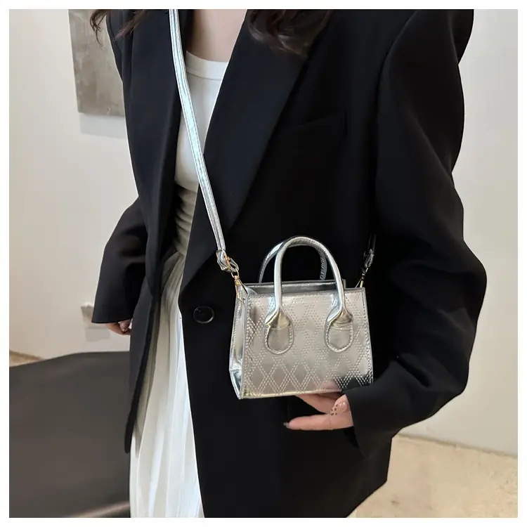 Women's Patent Leather Handbag with Diamond Plaid Design — feature 14