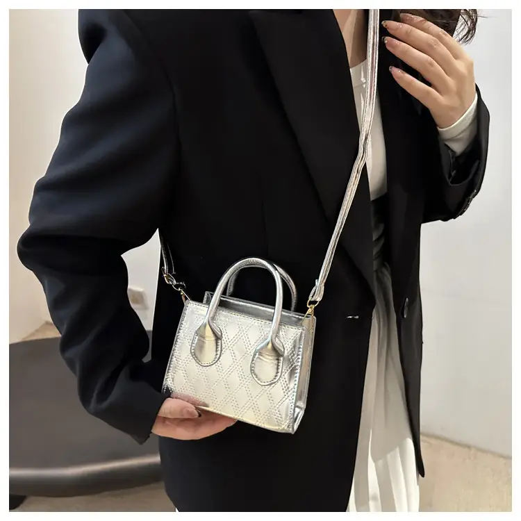 Women's Patent Leather Handbag with Diamond Plaid Design — feature 15