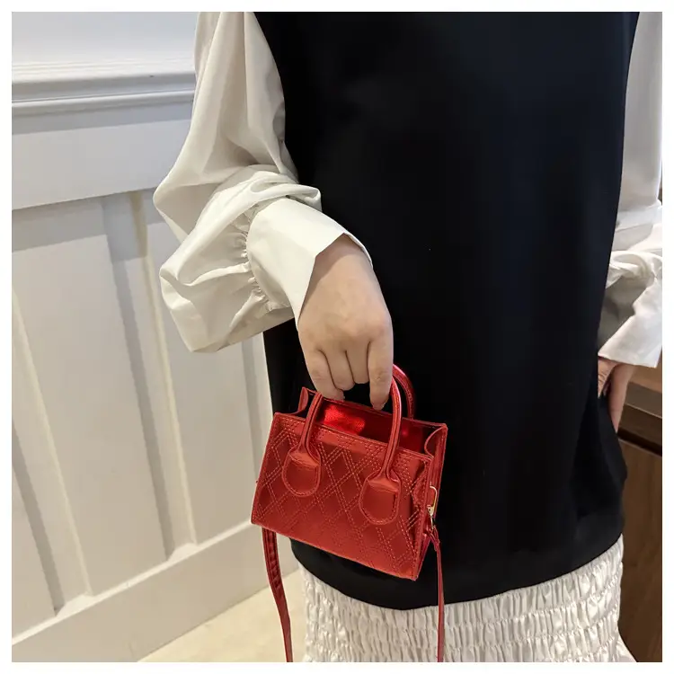 Women's Patent Leather Handbag with Diamond Plaid Design — feature 16