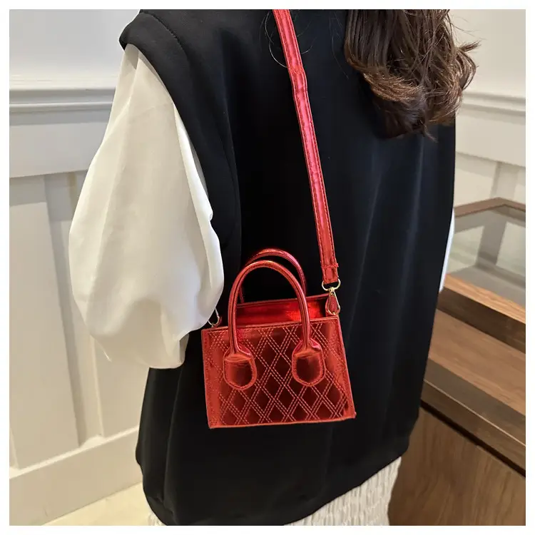 Women's Patent Leather Handbag with Diamond Plaid Design — feature 17