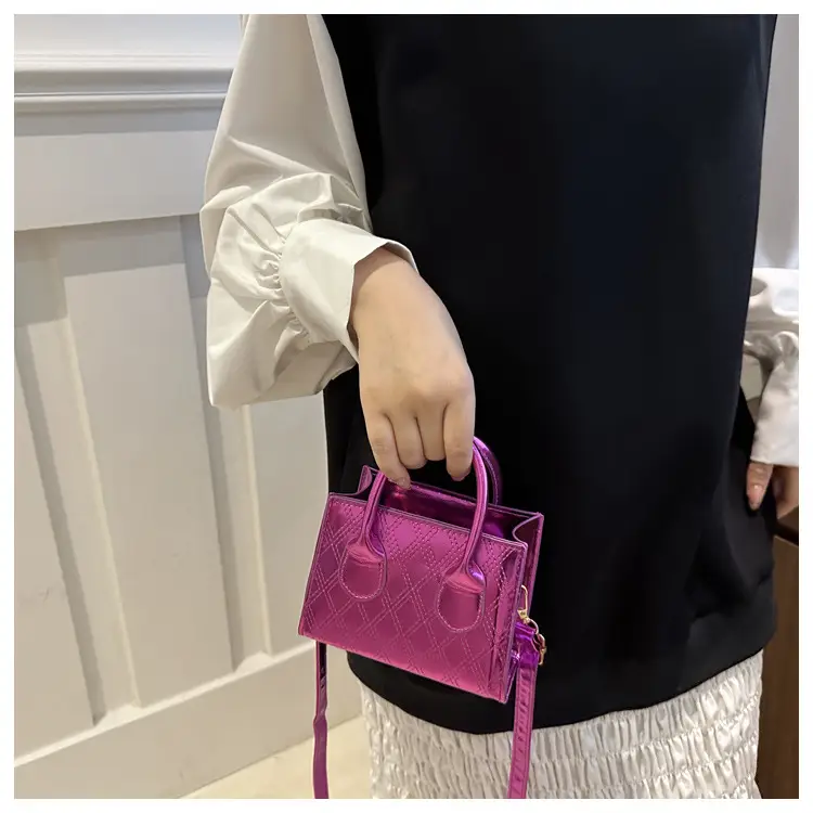 Women's Patent Leather Handbag with Diamond Plaid Design — feature 19