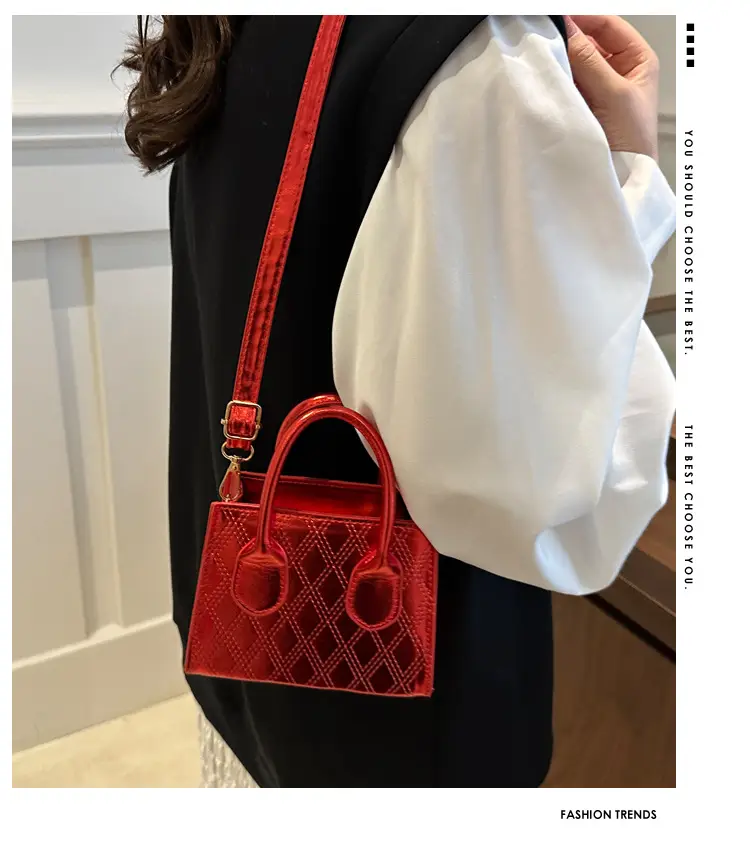 Women's Patent Leather Handbag with Diamond Plaid Design — feature 2