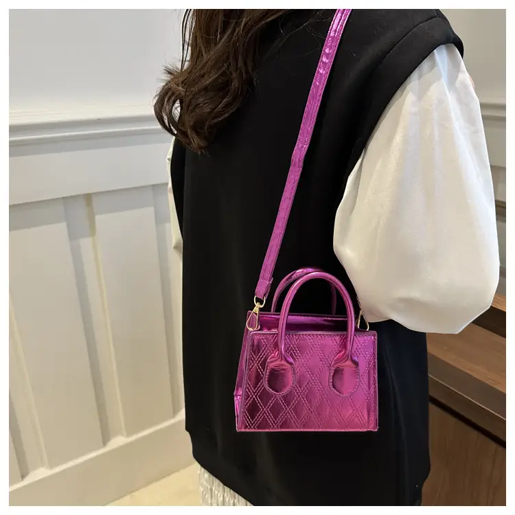 Women's Patent Leather Handbag with Diamond Plaid Design — feature 20