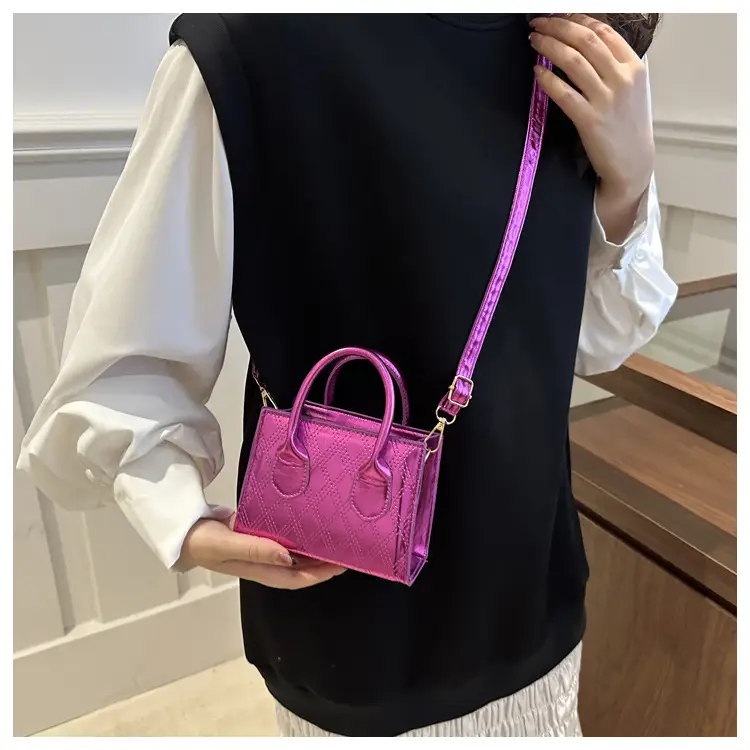 Women's Patent Leather Handbag with Diamond Plaid Design — feature 21