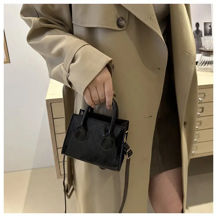 Women's Patent Leather Handbag with Diamond Plaid Design — feature 22