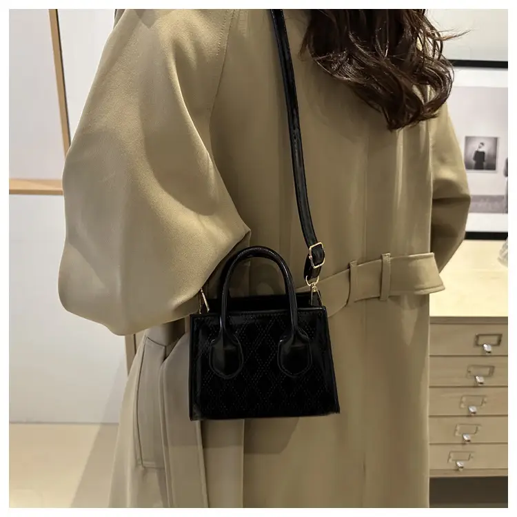 Women's Patent Leather Handbag with Diamond Plaid Design — feature 23