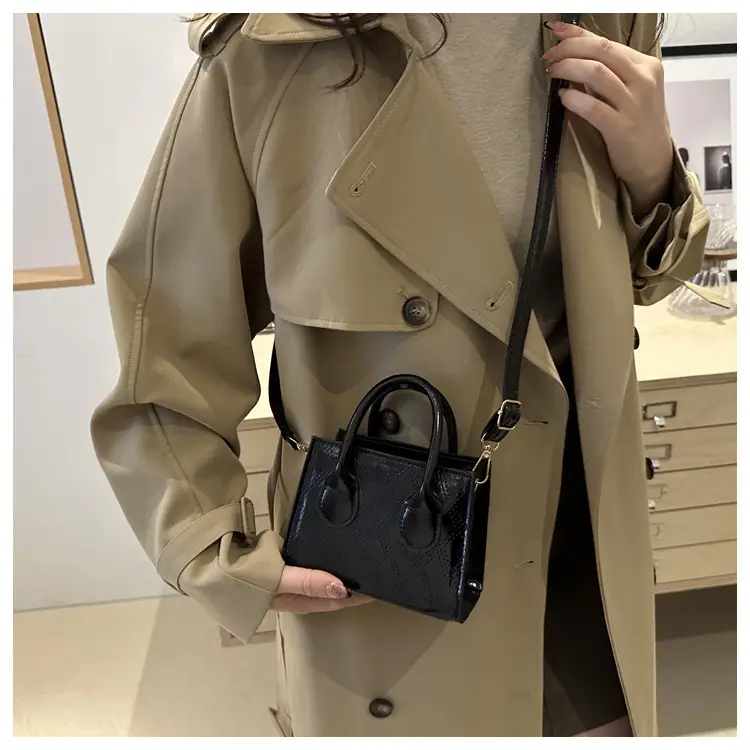 Women's Patent Leather Handbag with Diamond Plaid Design — feature 24