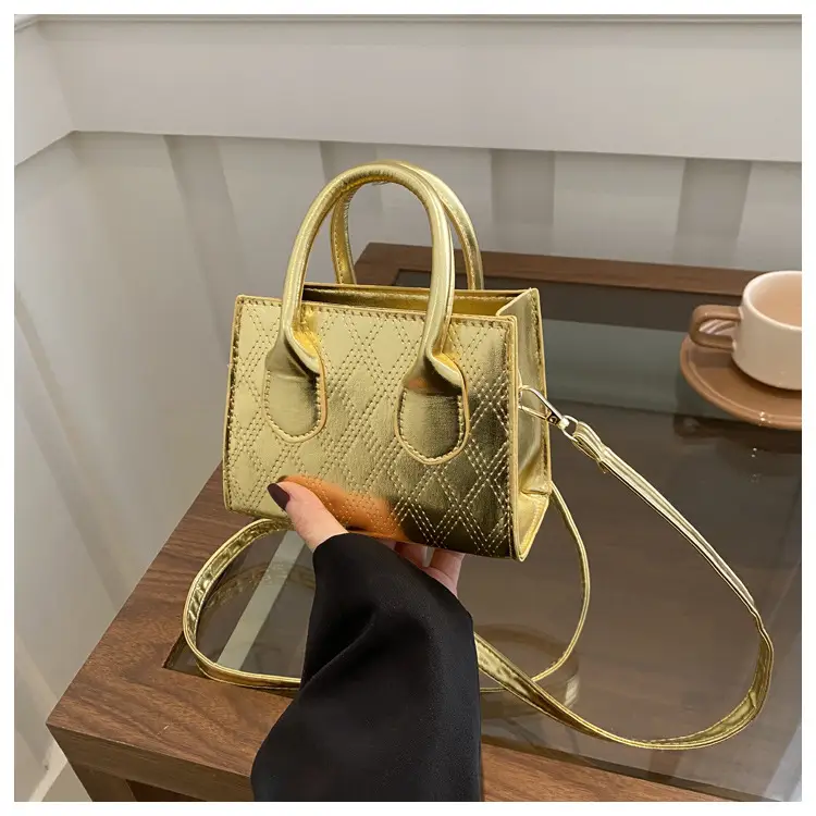 Women's Patent Leather Handbag with Diamond Plaid Design — feature 25