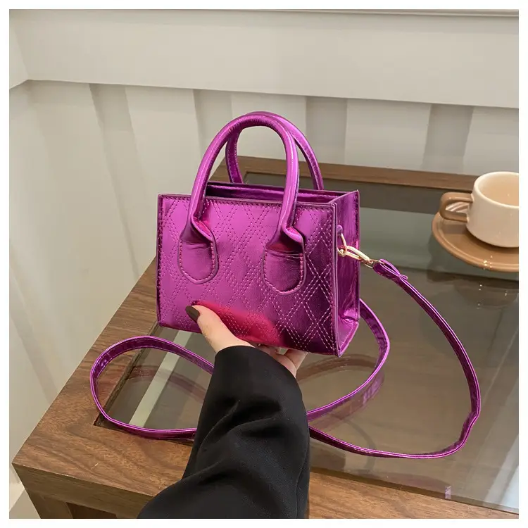 Women's Patent Leather Handbag with Diamond Plaid Design — feature 27