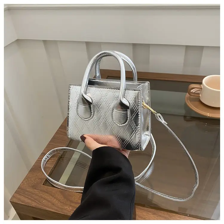 Women's Patent Leather Handbag with Diamond Plaid Design — feature 29