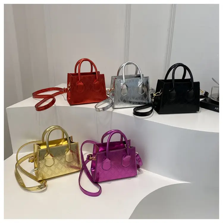 Women's Patent Leather Handbag with Diamond Plaid Design — feature 30