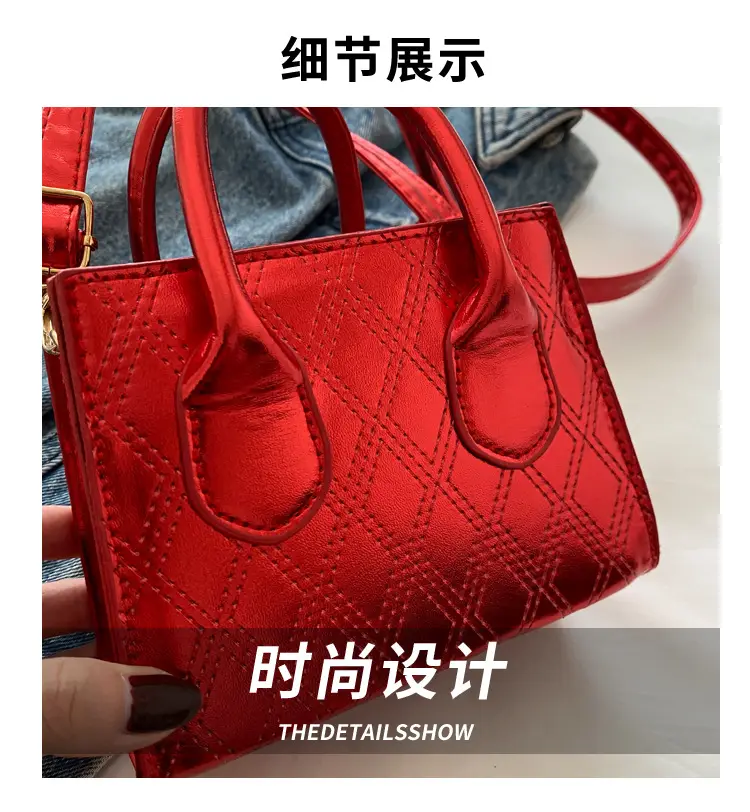 Women's Patent Leather Handbag with Diamond Plaid Design — feature 4