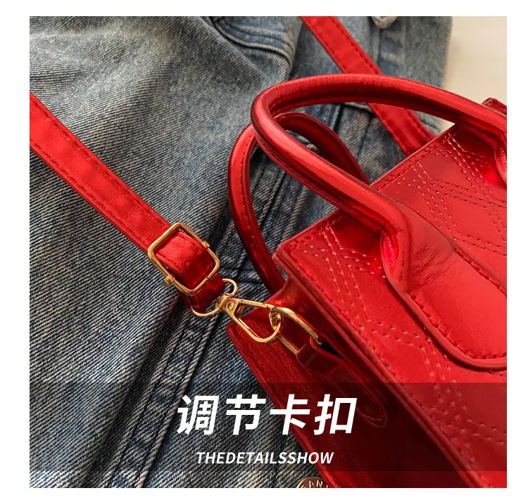 Women's Patent Leather Handbag with Diamond Plaid Design — feature 5