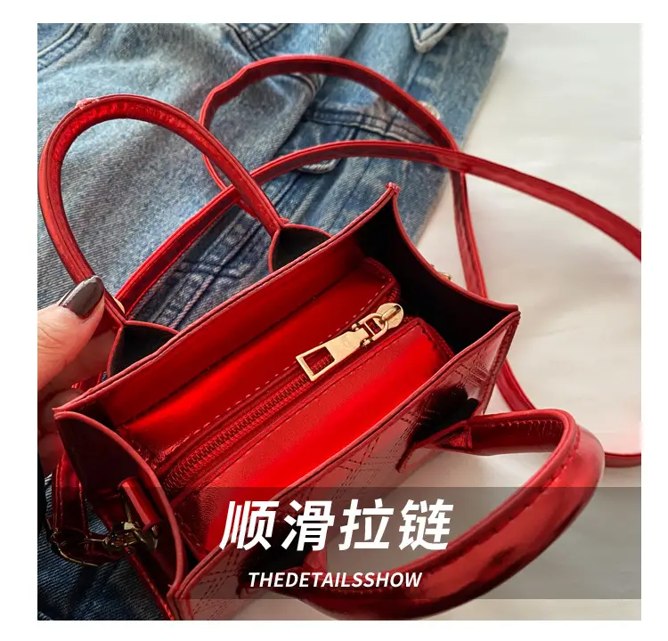 Women's Patent Leather Handbag with Diamond Plaid Design — feature 6