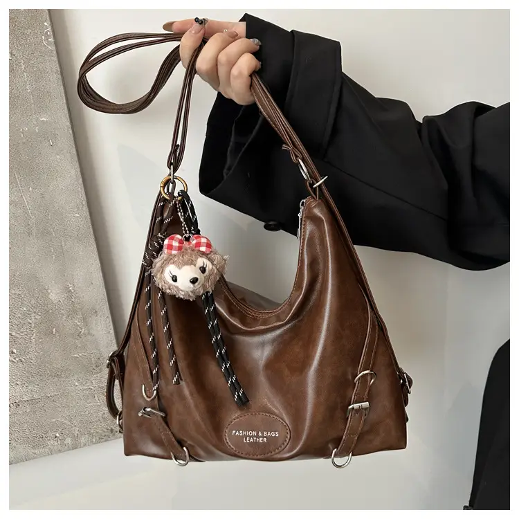 2024 Winter Korean Style Brown Retro Face Tote Bag - Image 7