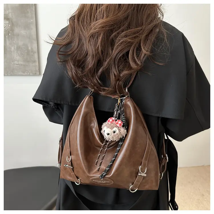 2024 Winter Korean Style Brown Retro Face Tote Bag - Image 9